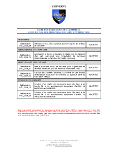Liste des délibérations du 2 février