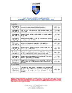 Liste des délibérations du 2 mars