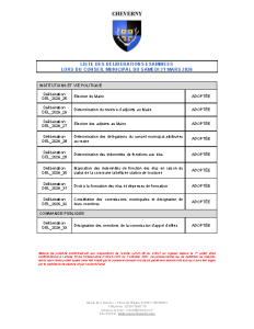 Liste des délibérations du 21 mars